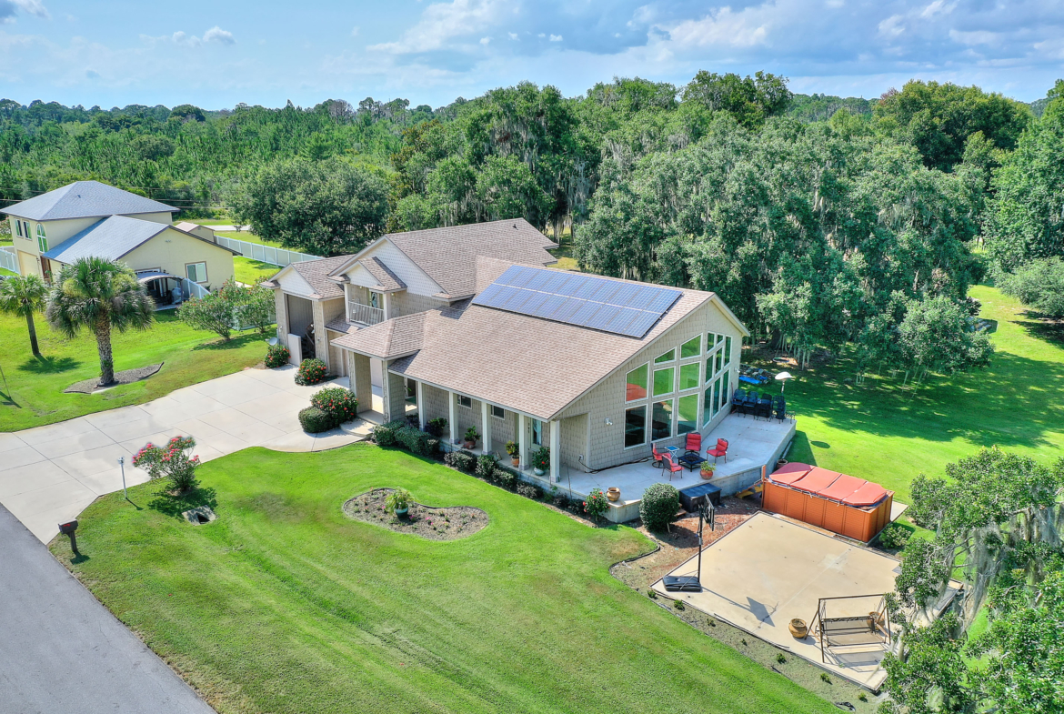 A house with solar panels on the roof.