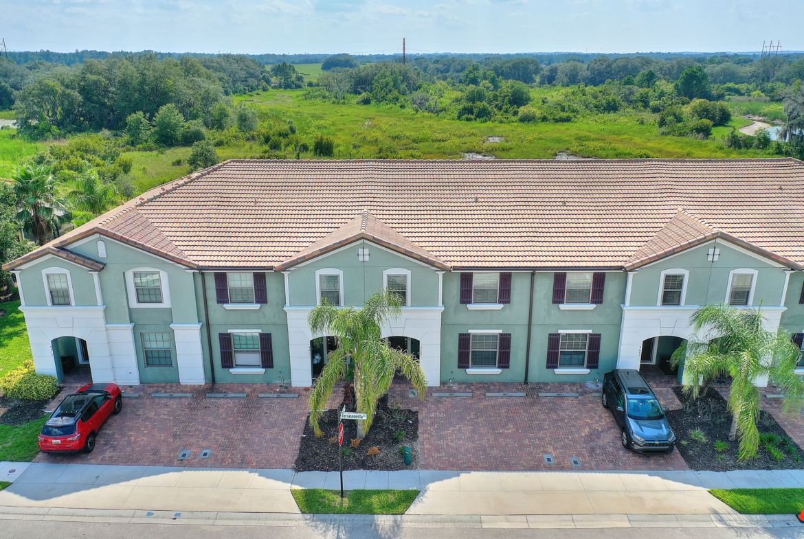 A view of a large building from above.