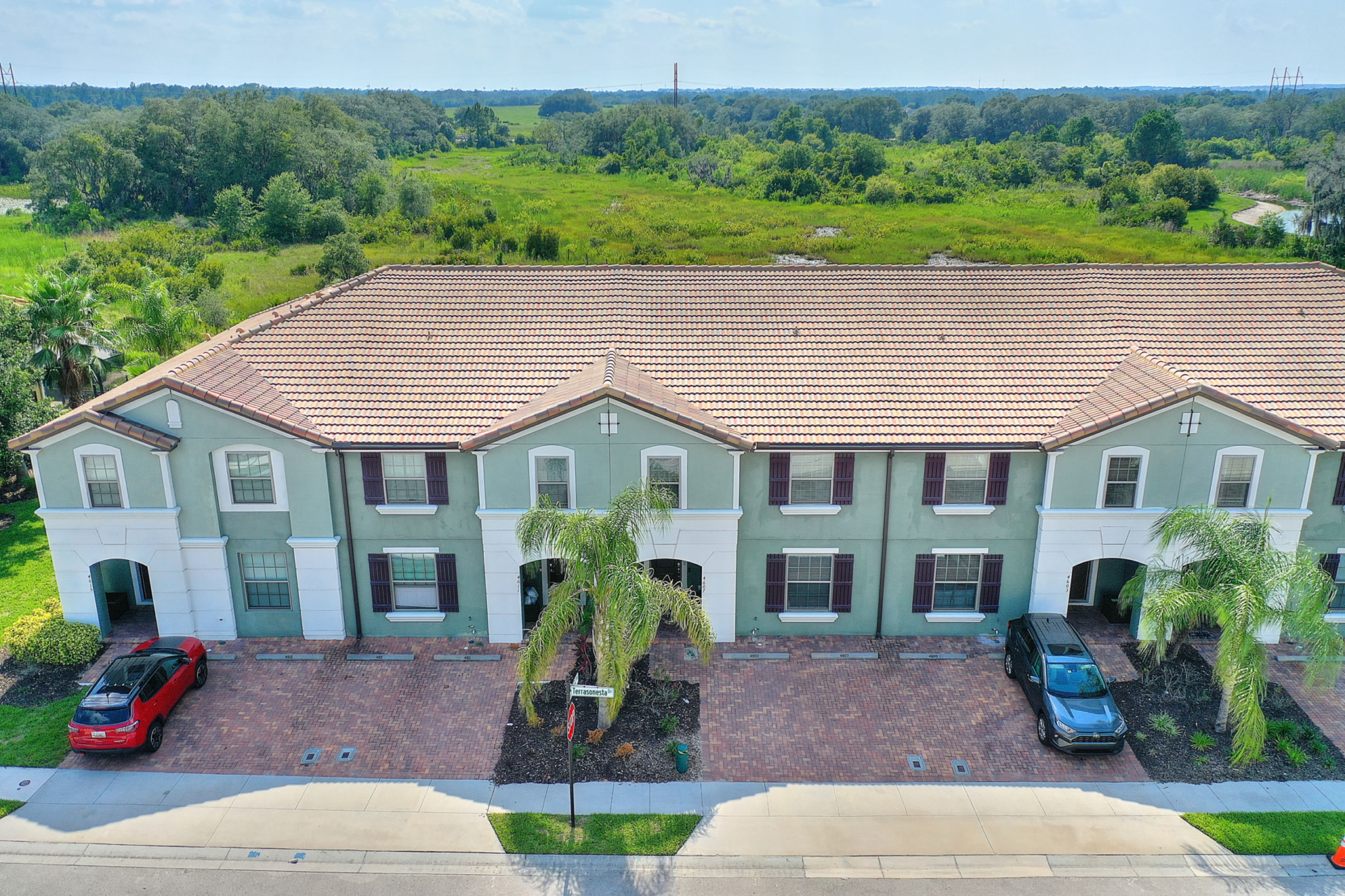 A view of a large building from above.